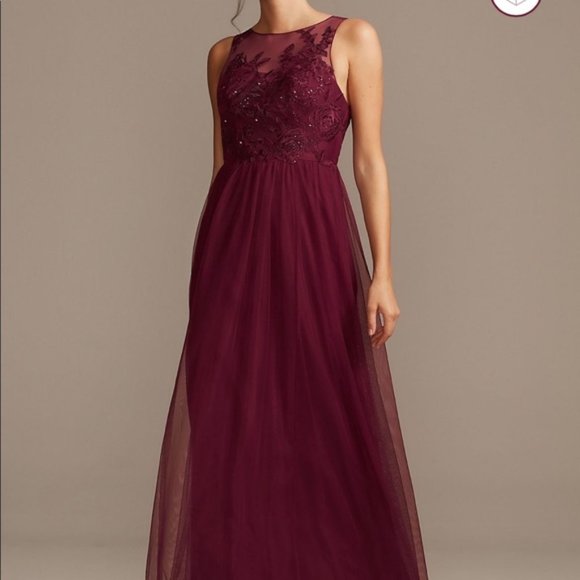 David's Bridal Size 26 Sleeveless Embroidered Soft Net Bridesmaid Dress F20122 - Picture 1 of 9
